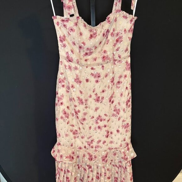 Lulu's Terrace Views Taupe Floral Print Tiered Midi Dress - Picture 3 of 8